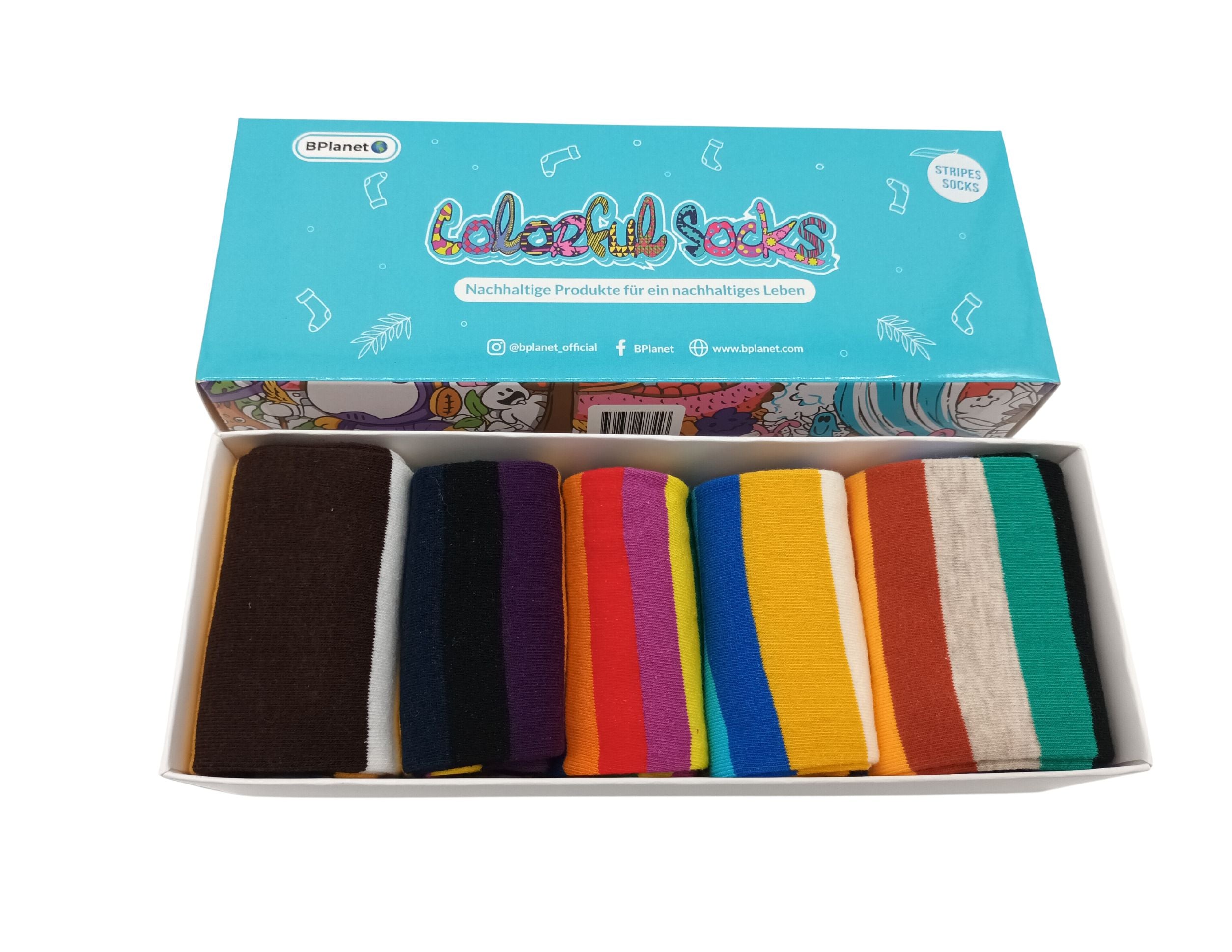 Colorful Socks Box | 5 Paar gestreifte Socken | Geschenkbox