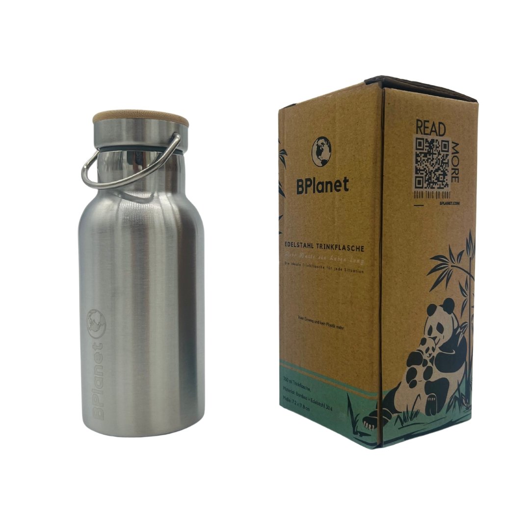 BPlanet Trinkflasche/ Wasserflasche aus Edelstahl und Bambus